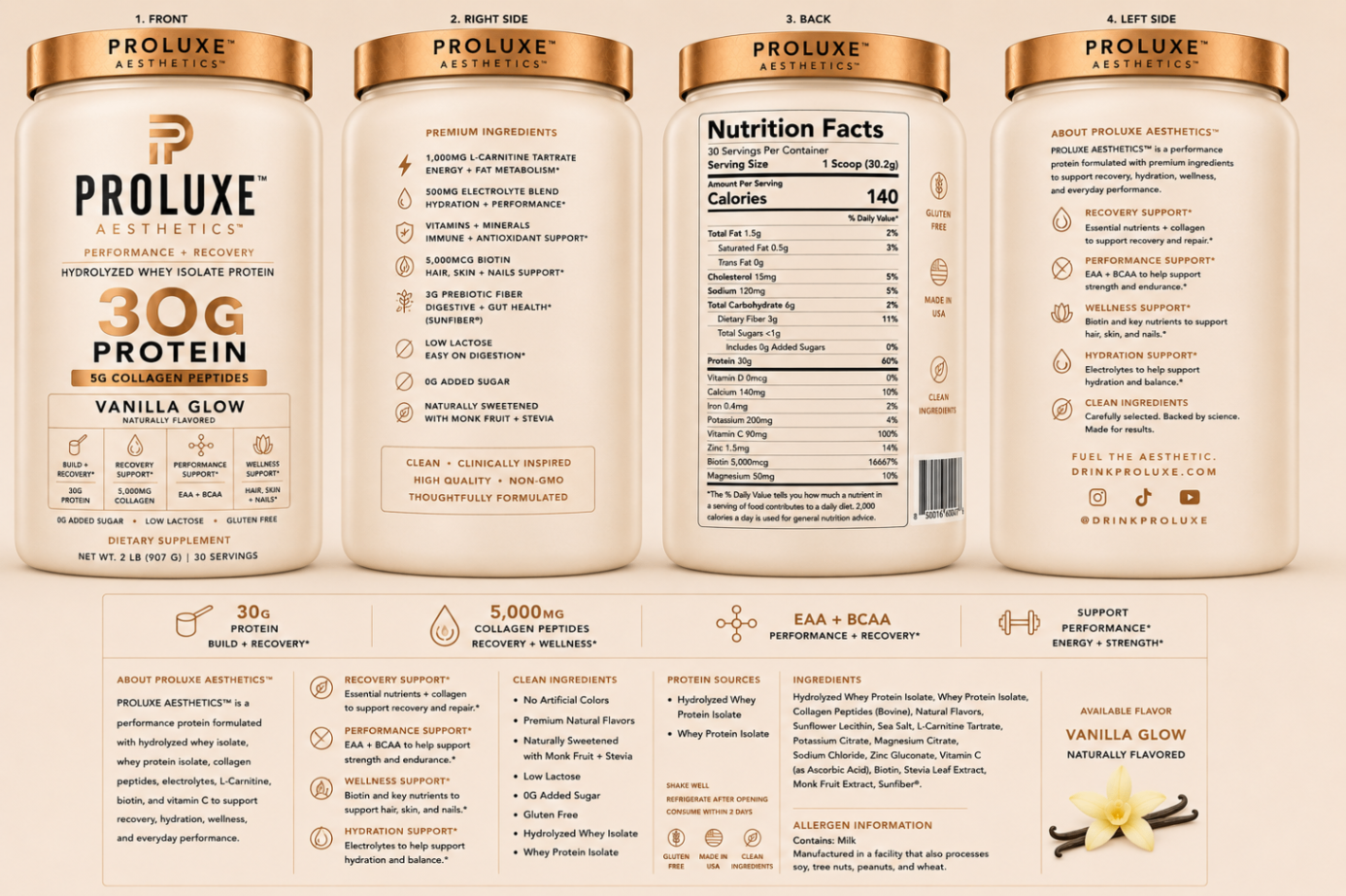 PROLUXE AESTHETICS™ Vanilla Glow nutrition panel