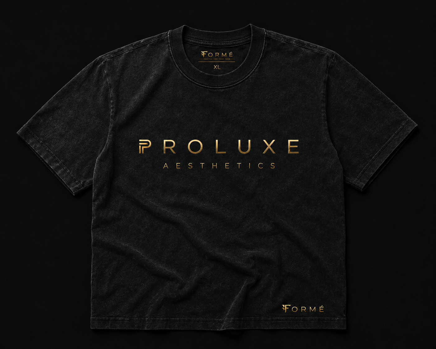PROLUXE Aesthetics Tee in washed black with luxury gold branding